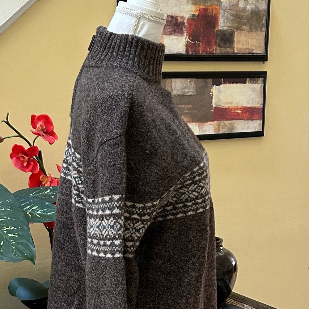 Bowen and Wright Men’s 100%Lamb’s Wool 1/4 Zip Brown Nordic Pullover Sweater Lrg - Picture 7 of 13